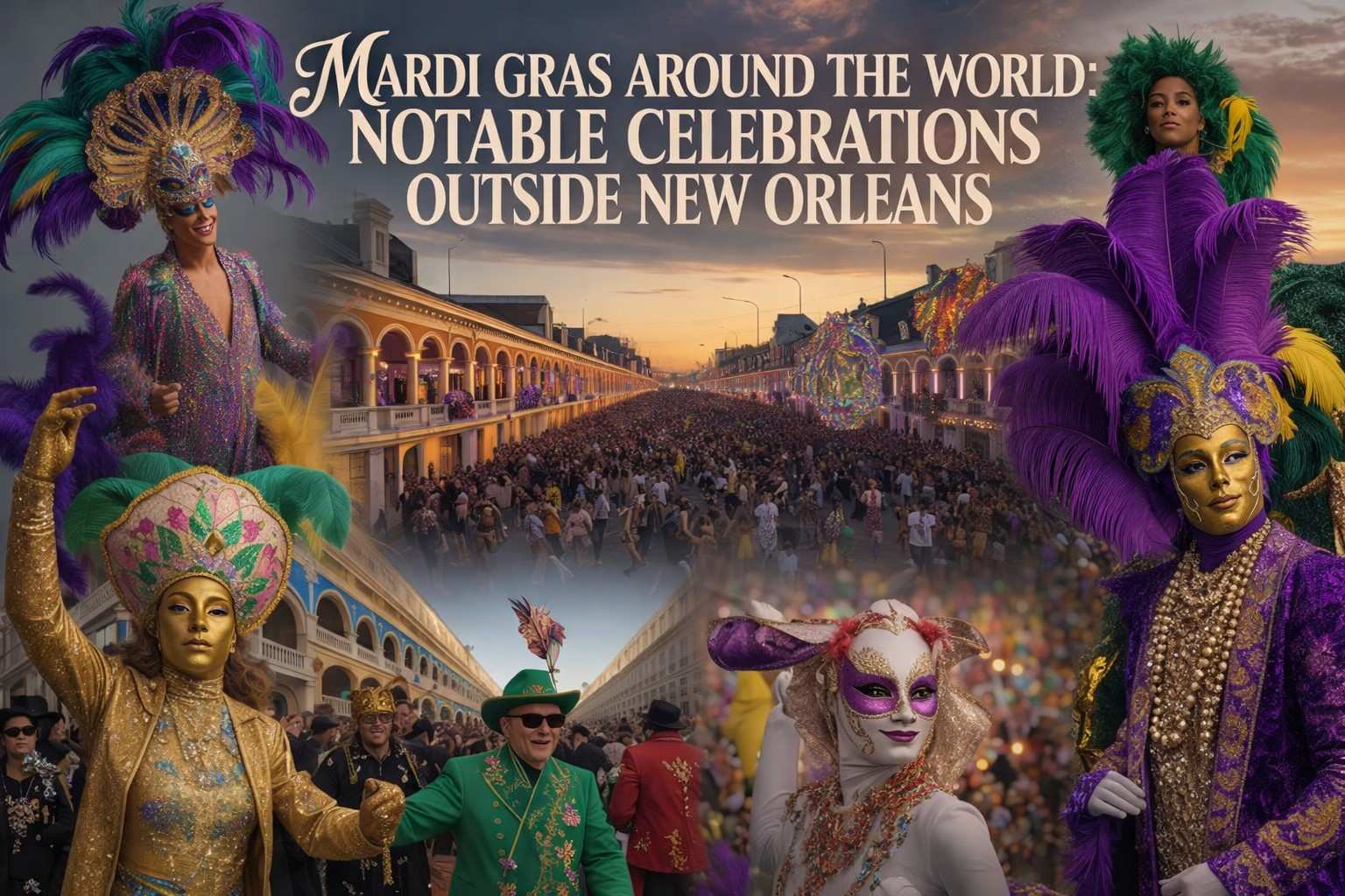 Mardi Gras celebrations around the world featuring global carnival costumes, parades, and cultural festivities outside New Orleans