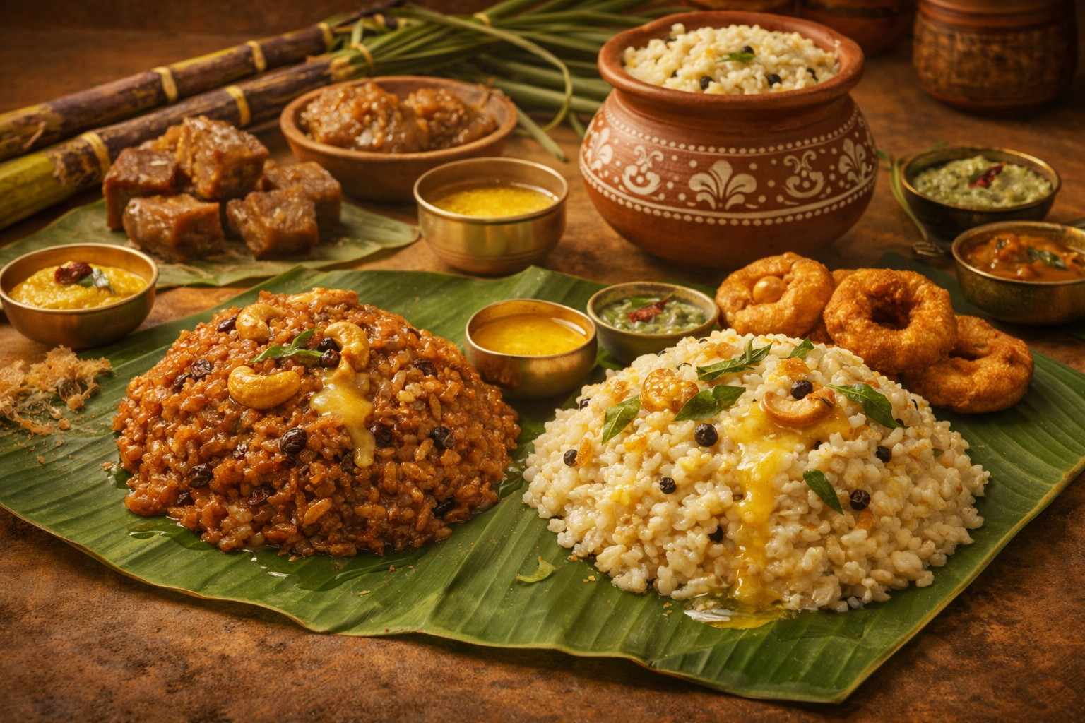 Urban Pongal festival celebration with traditional decorations, rangoli, and Pongal pots